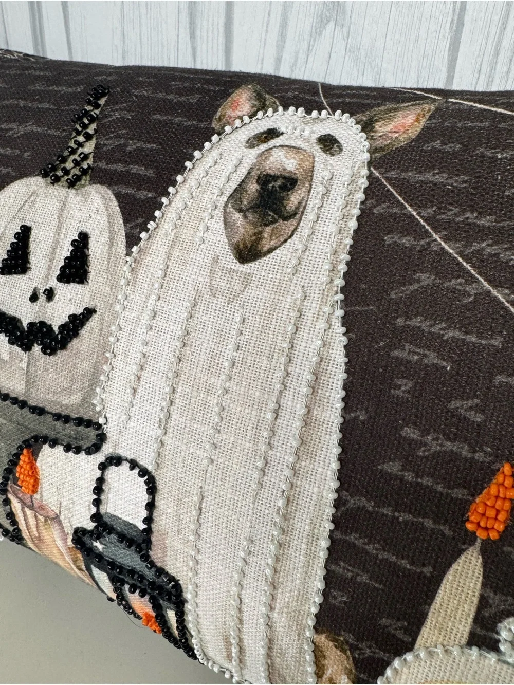 Halloween Beaded Dog Pillow with Yorkie Westie Shepard